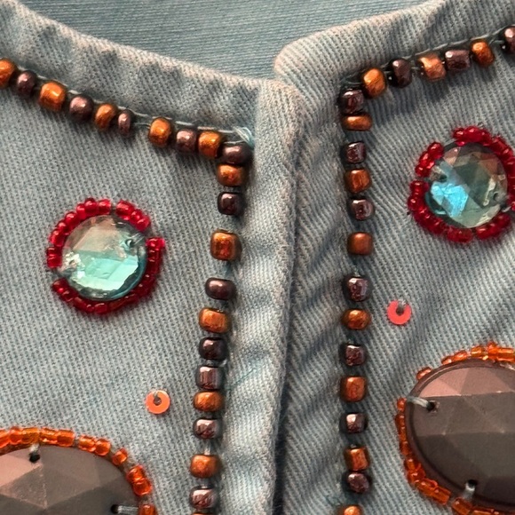 Life Style Jacket Womens Aqua Blue Stone Embellished Coat Sequin Hook Eye Size M - Picture 3 of 14